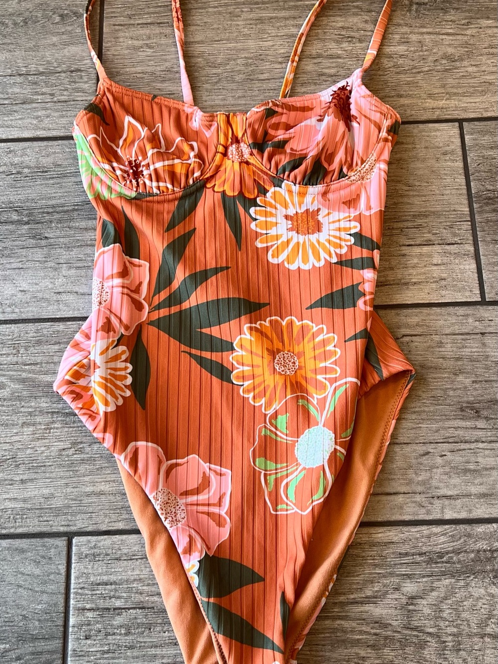 Roxy Women's Love the Muse Ribbed One-Piece Swimsuit Small, Orange Coral - Picture 7 of 13